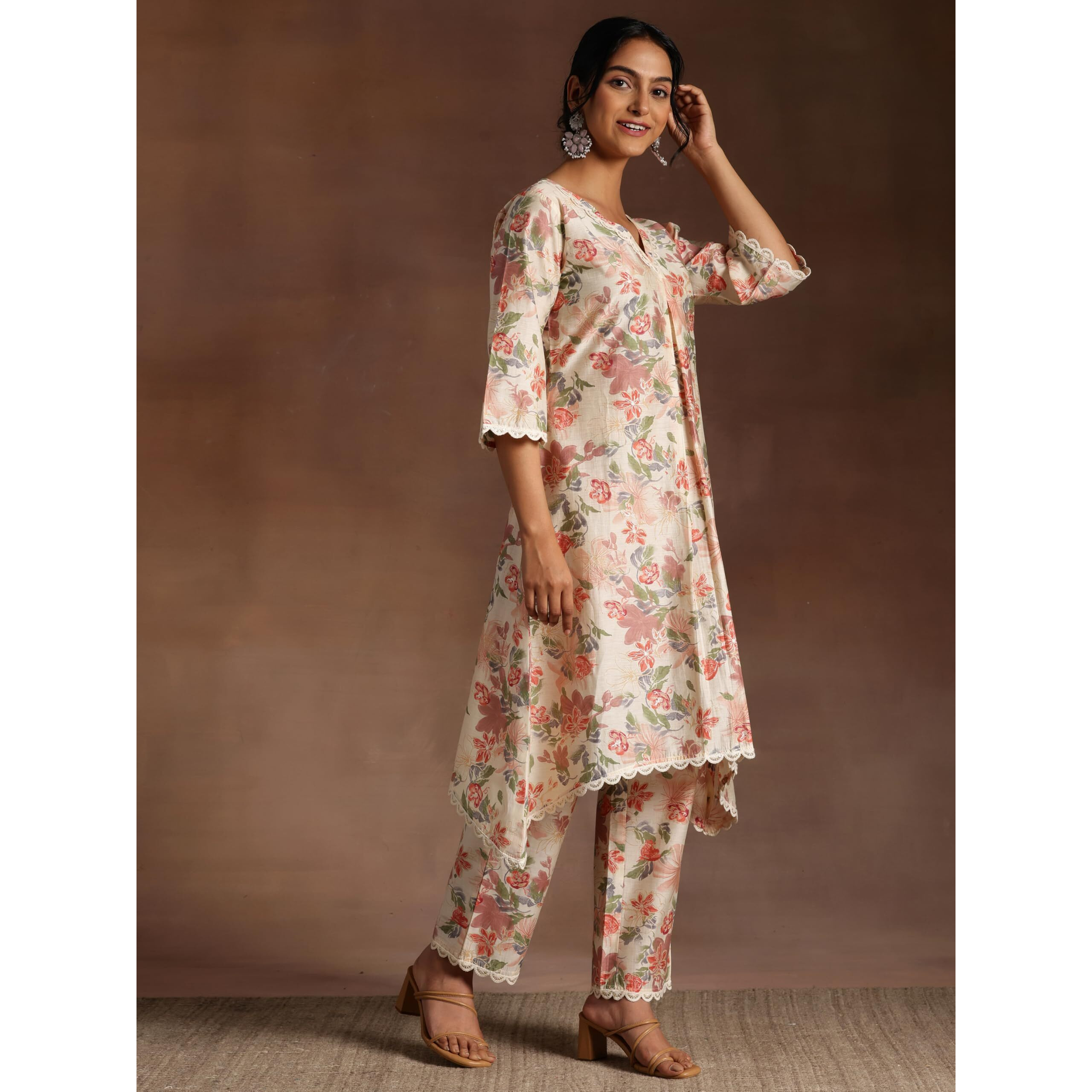 Libas Womens Printed Silk Blend A-Line Kurta With Trousers