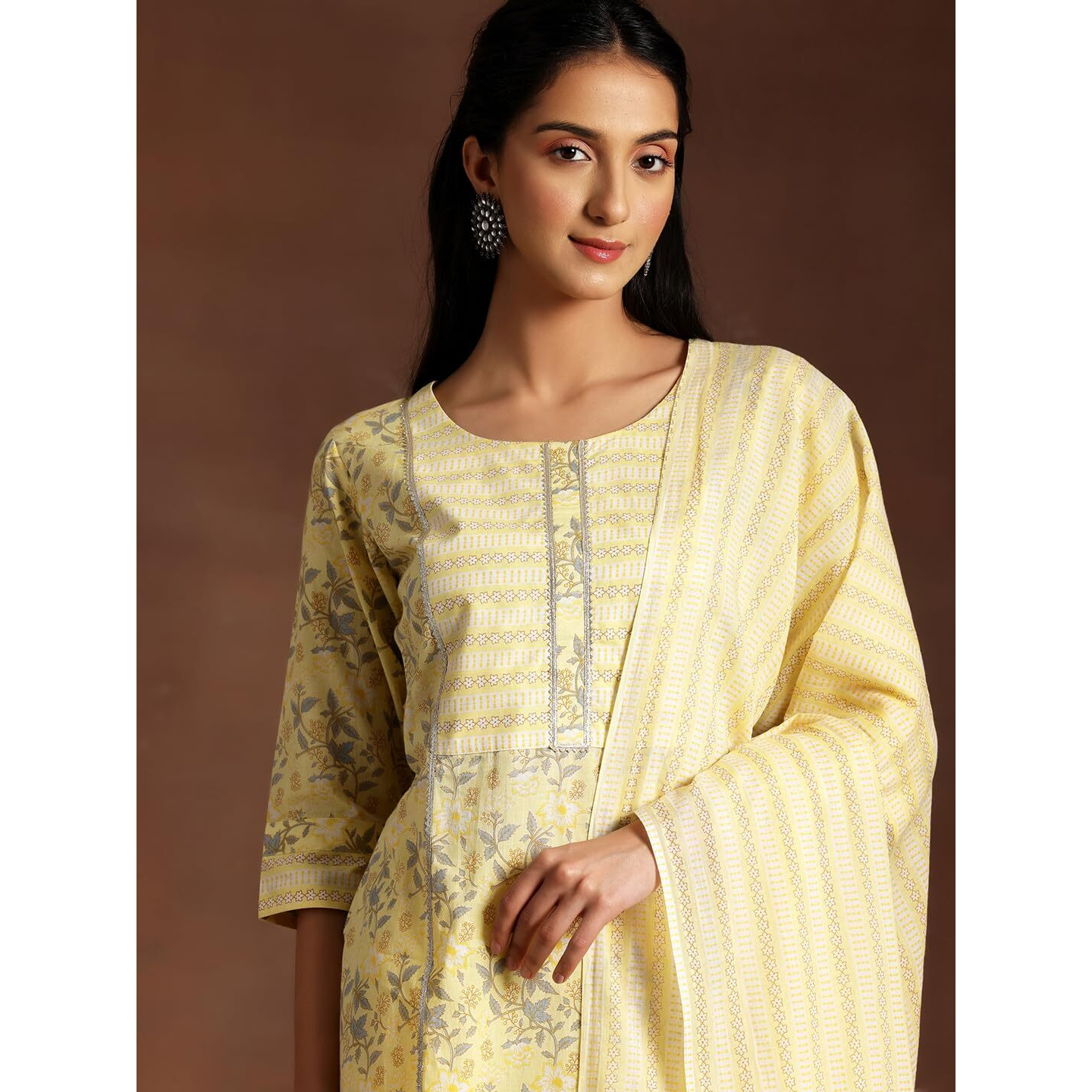 Libas Womens Printed Cotton Straight Kurta With Palazzos And Dupatta