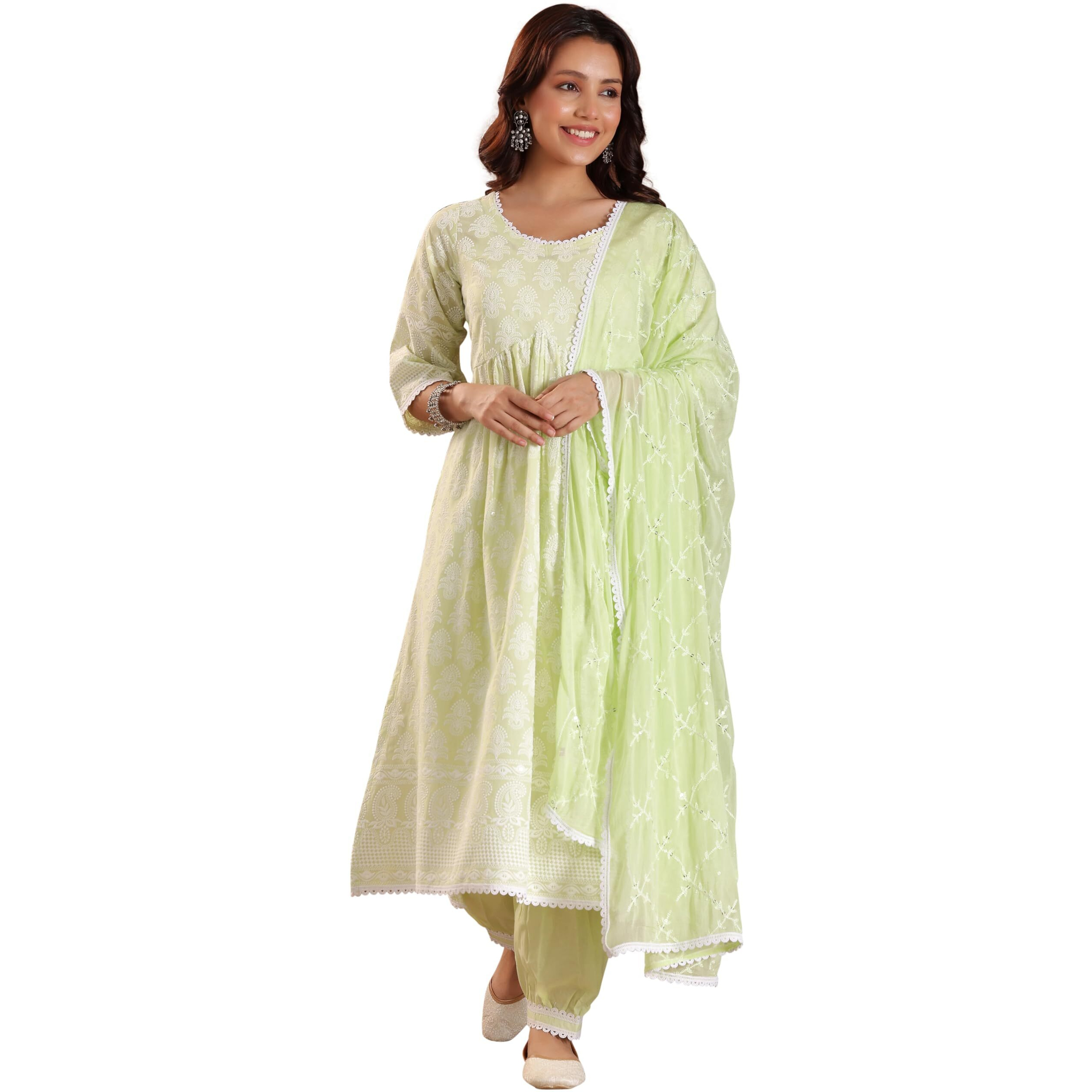Libas Women's Pure Cotton Kurta Set (35573_Green_Xl)