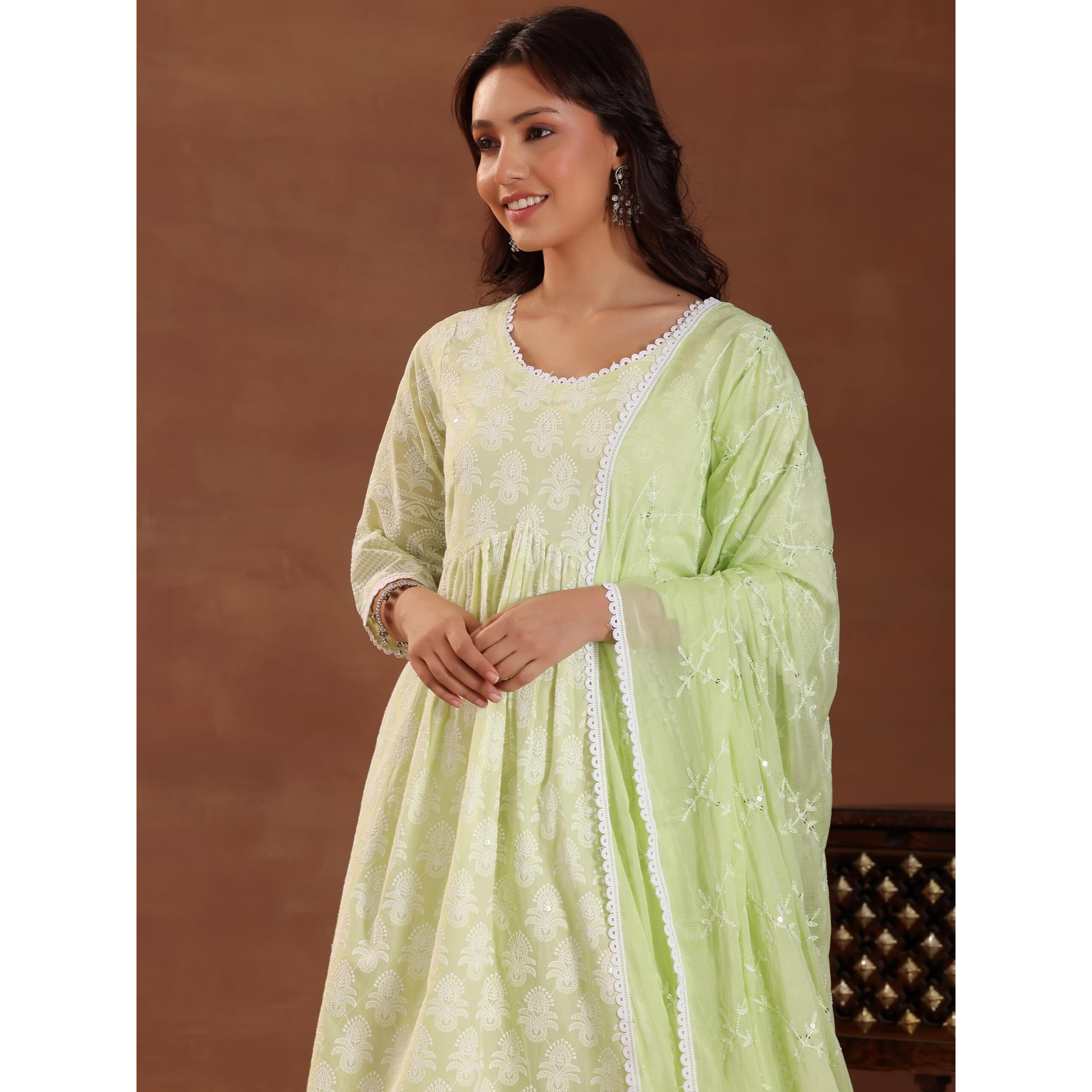 Libas Women's Pure Cotton Kurta Set (35573_Green_Xl)