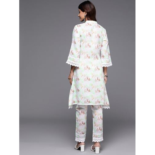 Libas Womens Printed Cotton A-Line Kurta With Trousers