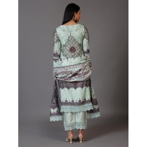Libas Womens Printed Silk Blend Pakistani Kurta With Trousers And Dupatta