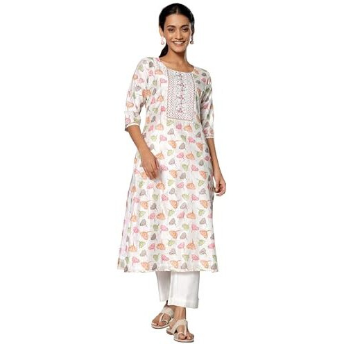 Libas Womens Printed Silk Blend Straight Kurta With Palazzos