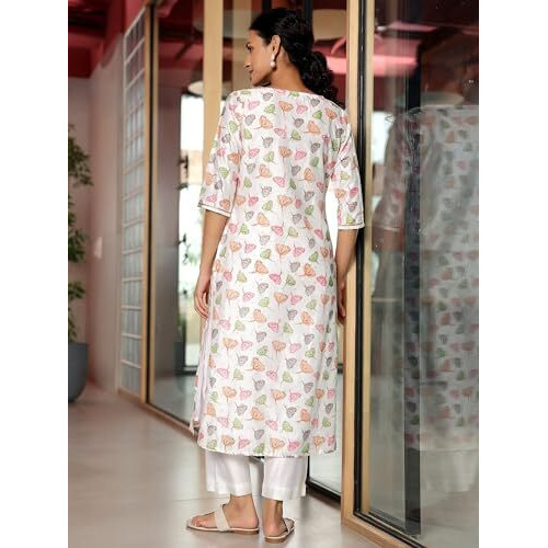 Libas Womens Printed Silk Blend Straight Kurta With Palazzos