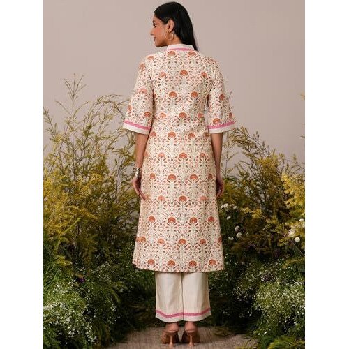 Libas Womens Printed Silk Blend A-Line Kurta With Palazzos