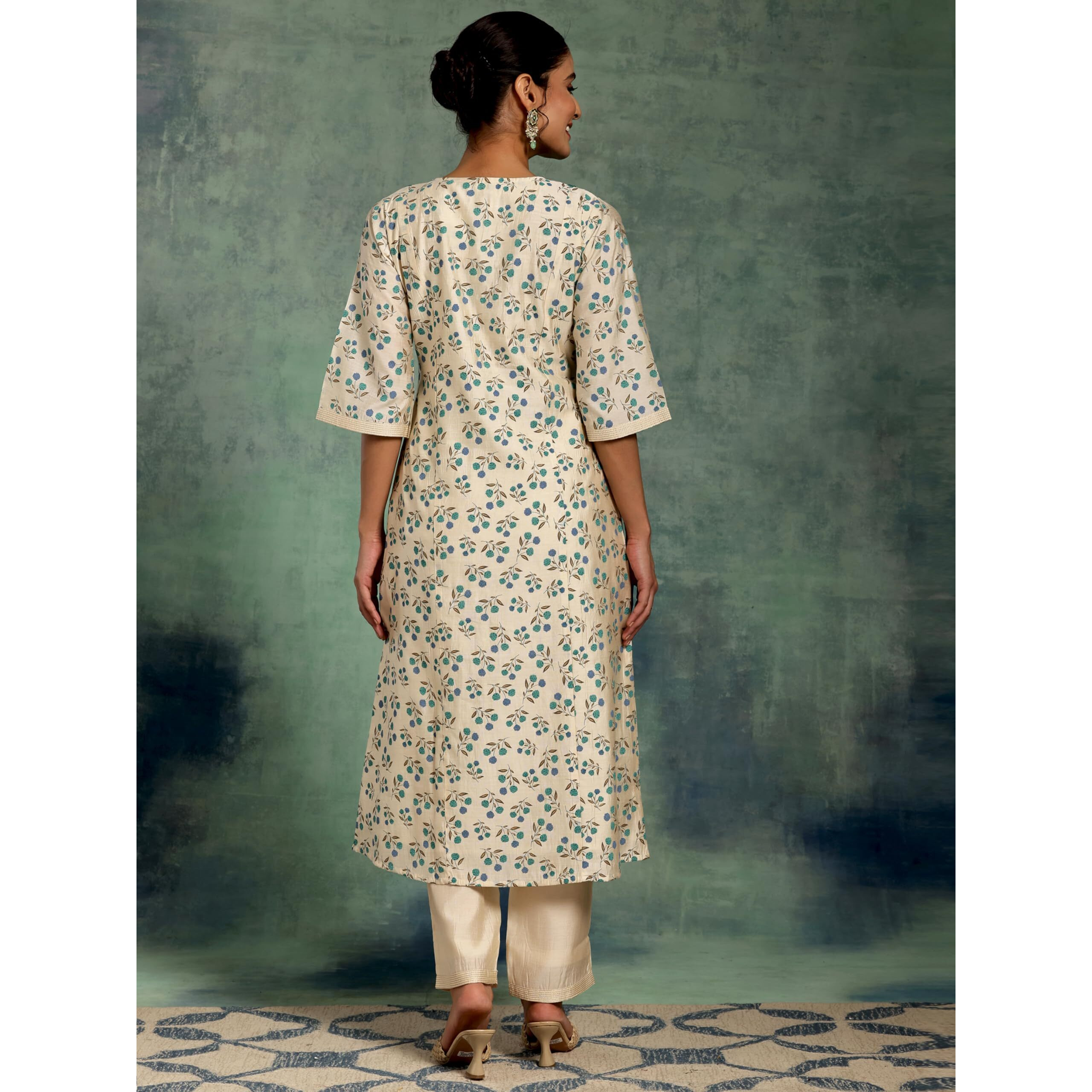 Libas Womens Printed Silk Blend A-Line Kurta With Palazzos