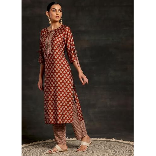 Libas Women's Silk Blend Kurta Set (35440_Rust
