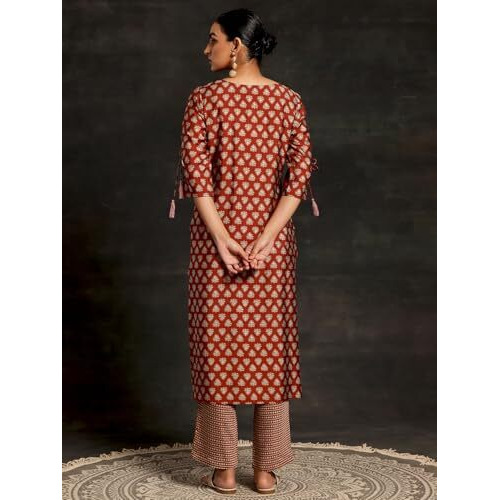 Libas Women's Silk Blend Kurta Set (35440_Rust