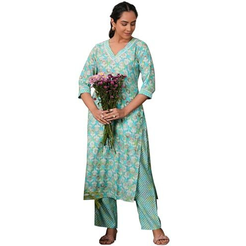 Libas Womens Printed Silk Blend Straight Kurta With Palazzos