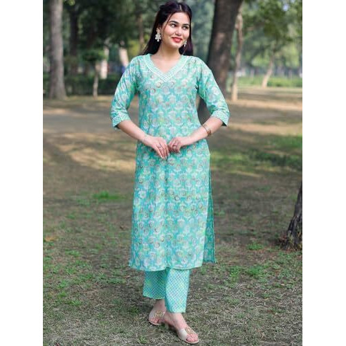 Libas Womens Printed Silk Blend Straight Kurta With Palazzos