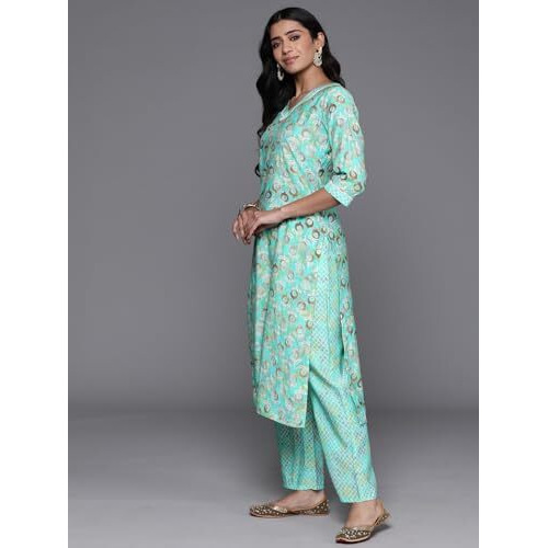 Libas Womens Printed Silk Blend Straight Kurta With Palazzos