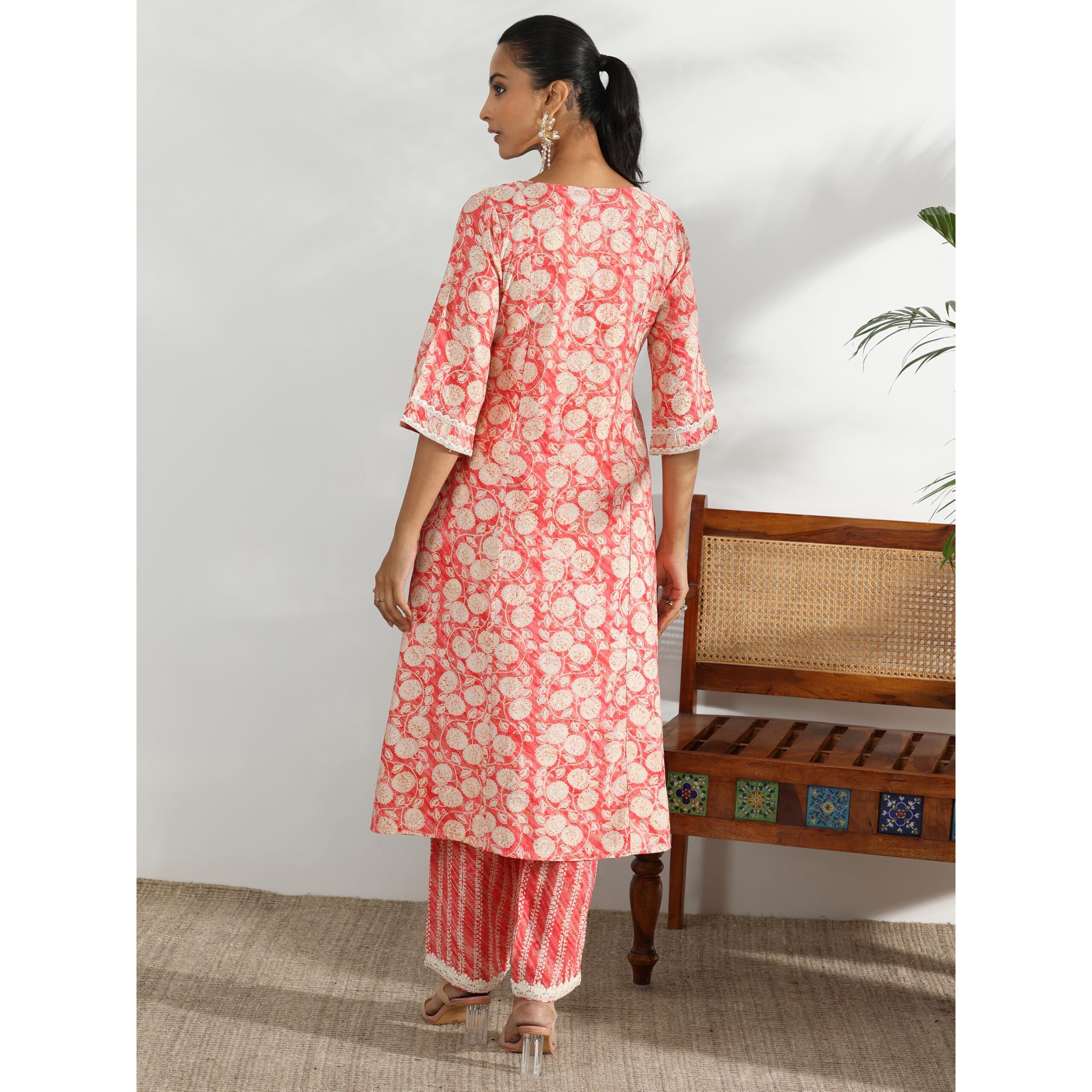 Libas Womens Printed Silk Blend A-Line Kurta With Palazzos