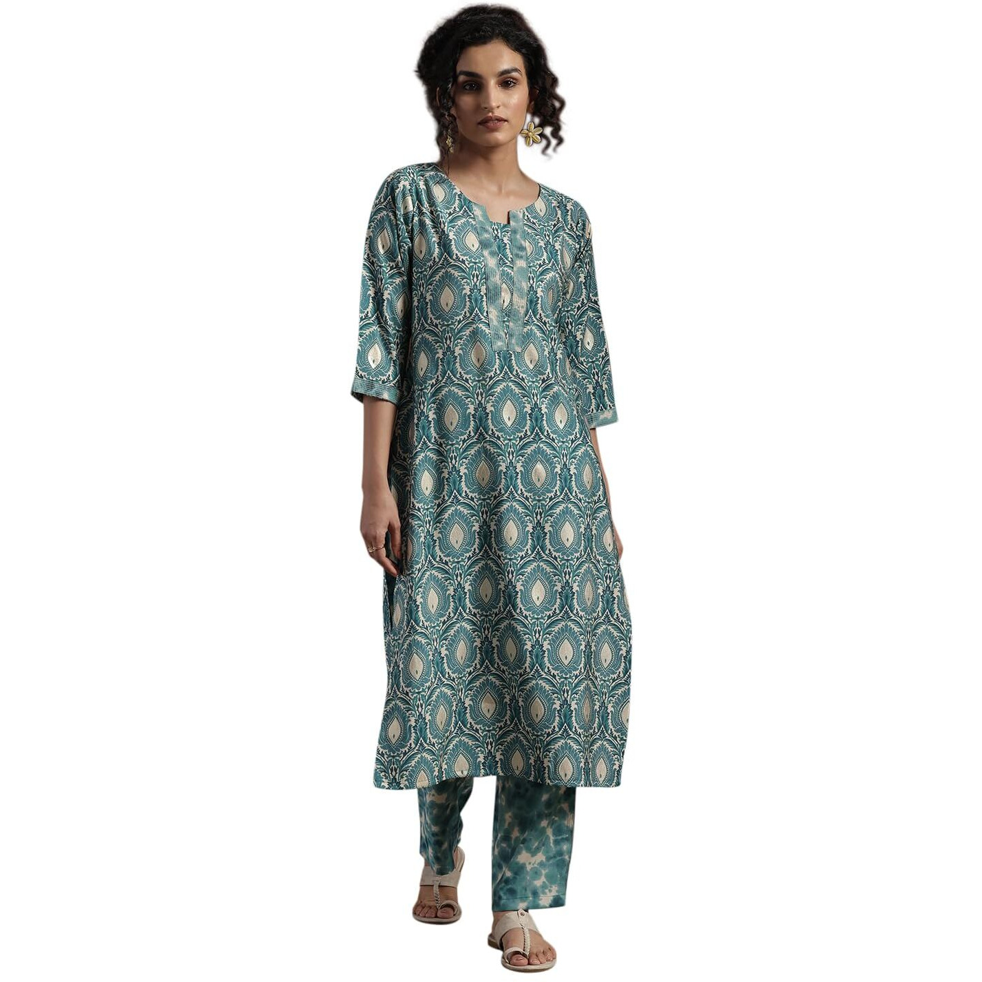 Libas Womens Printed Silk Blend Straight Kurta With Palazzos