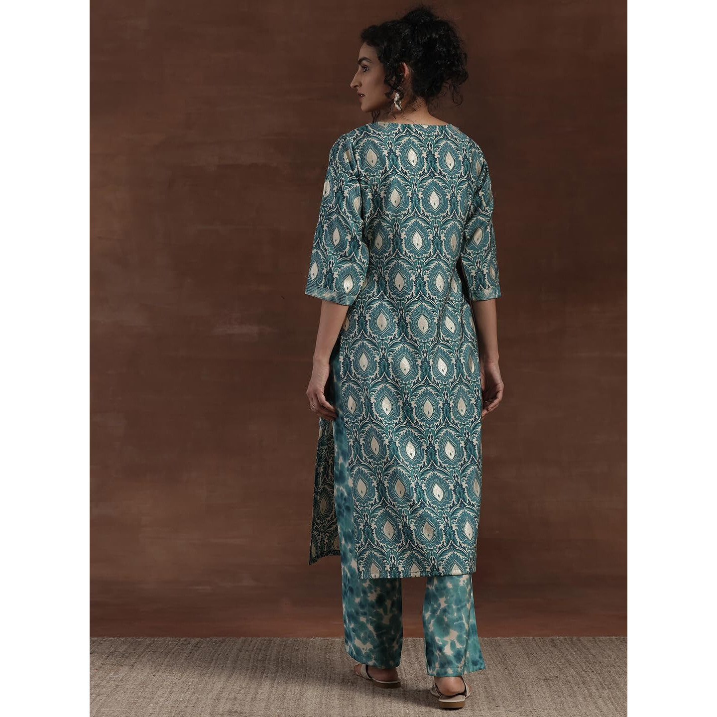 Libas Womens Printed Silk Blend Straight Kurta With Palazzos