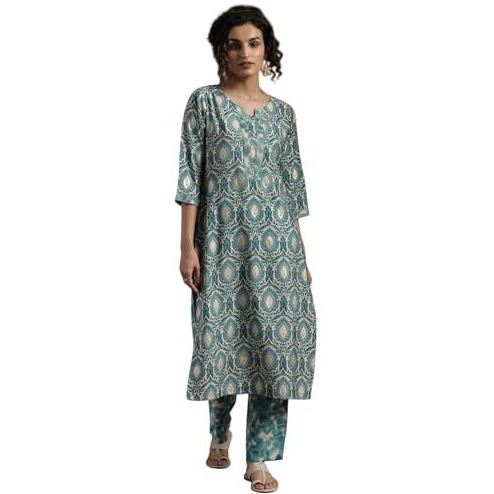 Libas Womens Printed Silk Blend Straight Kurta With Palazzos