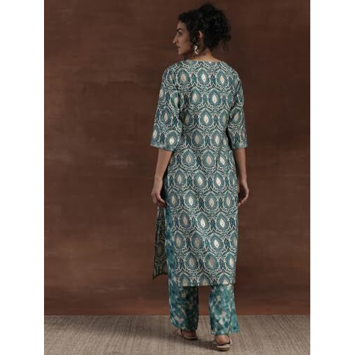 Libas Womens Printed Silk Blend Straight Kurta With Palazzos