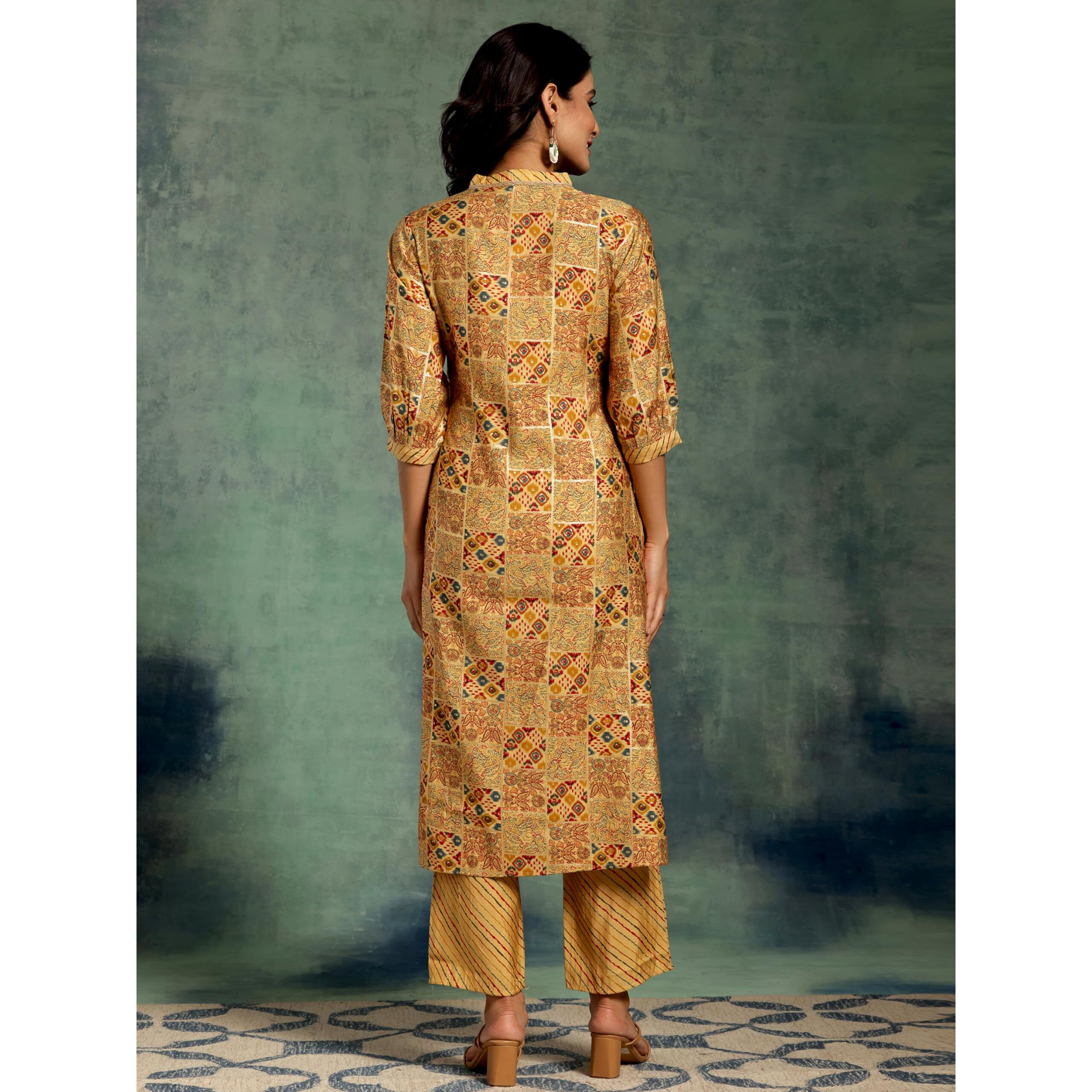 Libas Womens Printed Silk Blend Straight Kurta With Palazzos