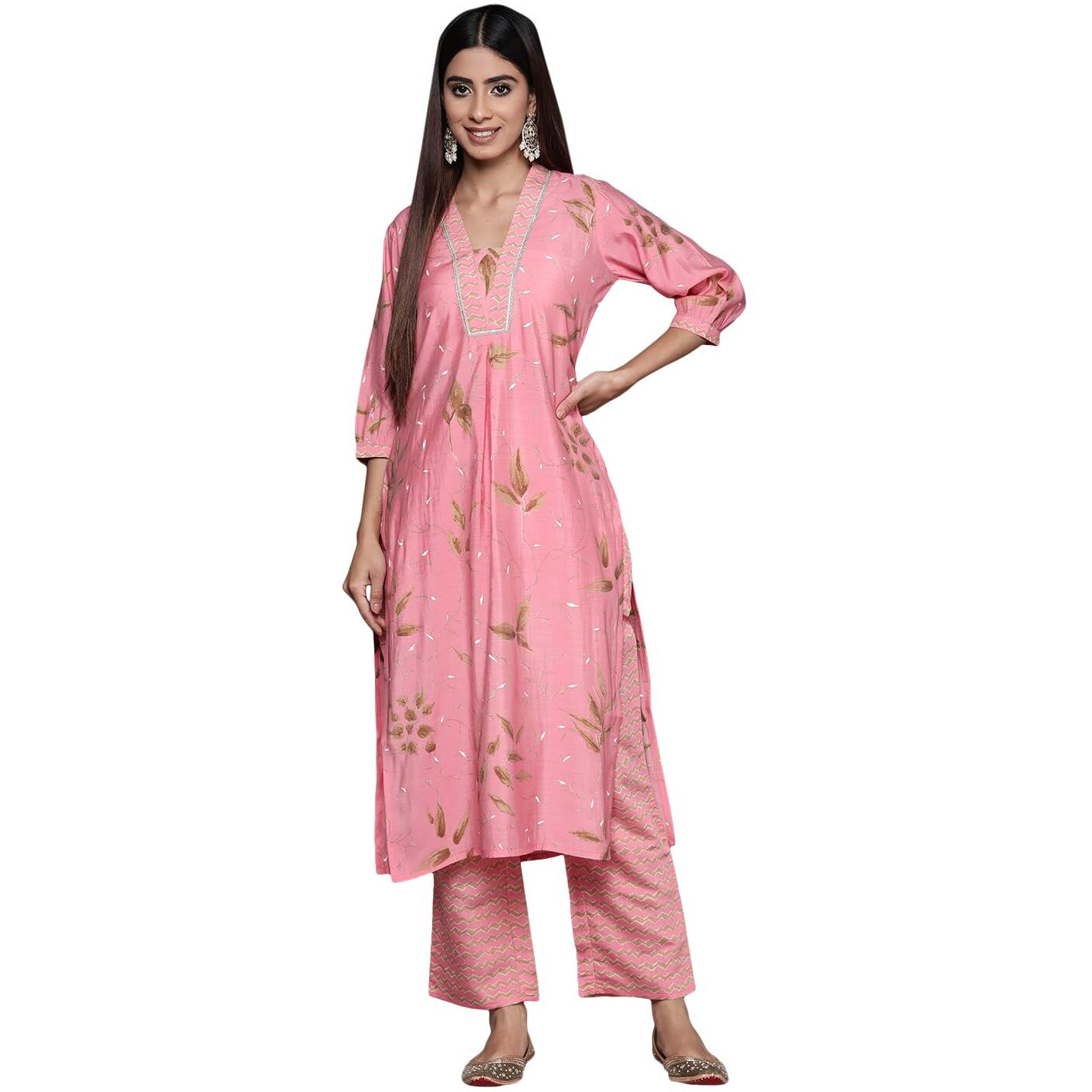 Libas Womens Printed Silk Blend Straight Kurta With Palazzos