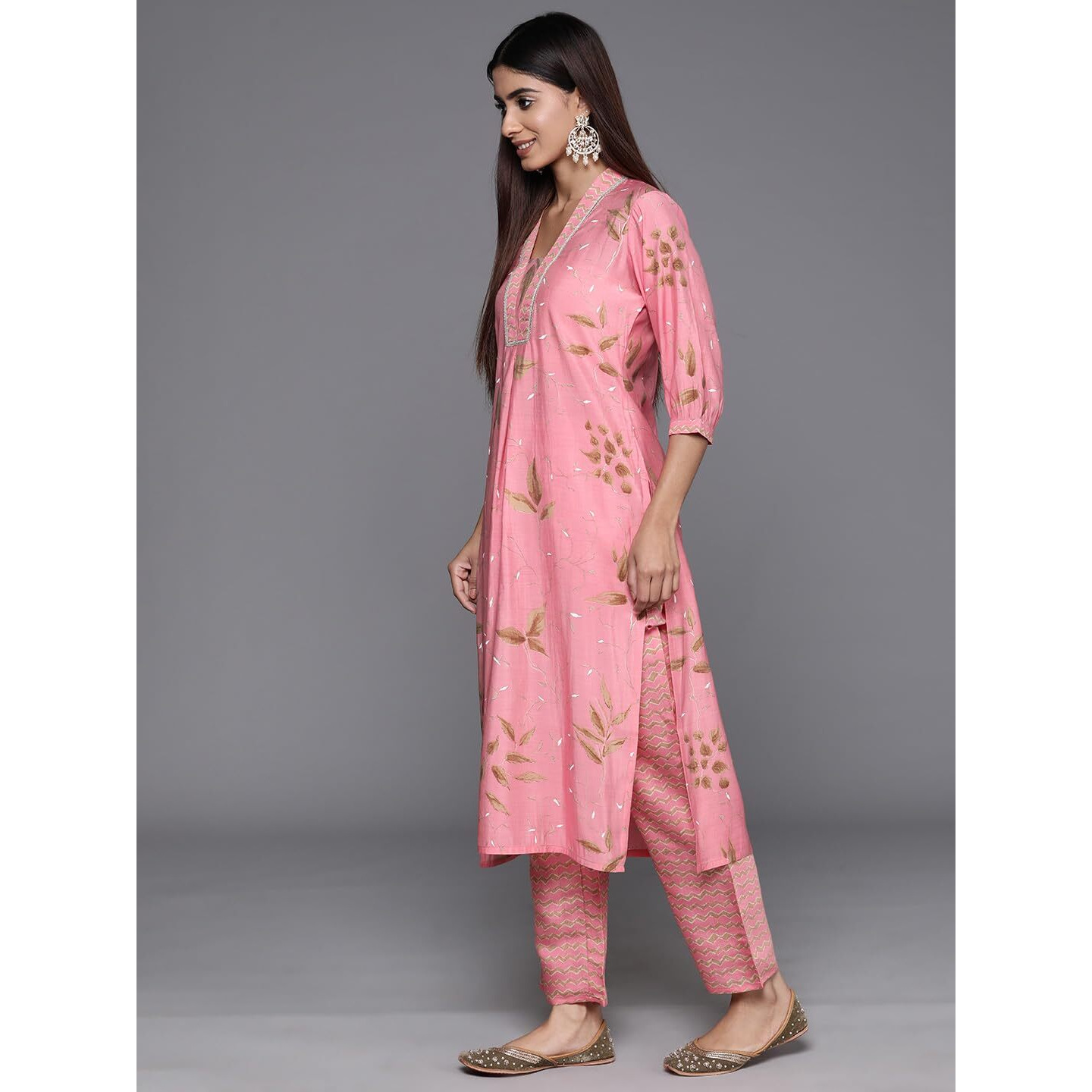 Libas Womens Printed Silk Blend Straight Kurta With Palazzos