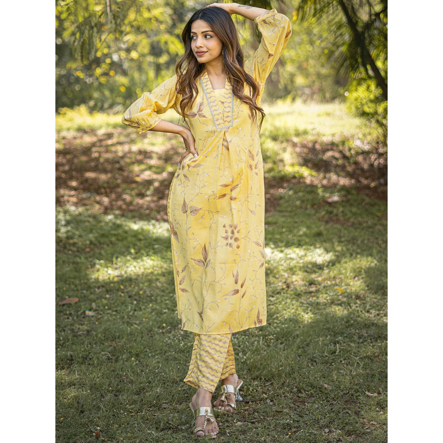 Libas Women's Silk Blend Kurta Set (35431_Yellow_M)