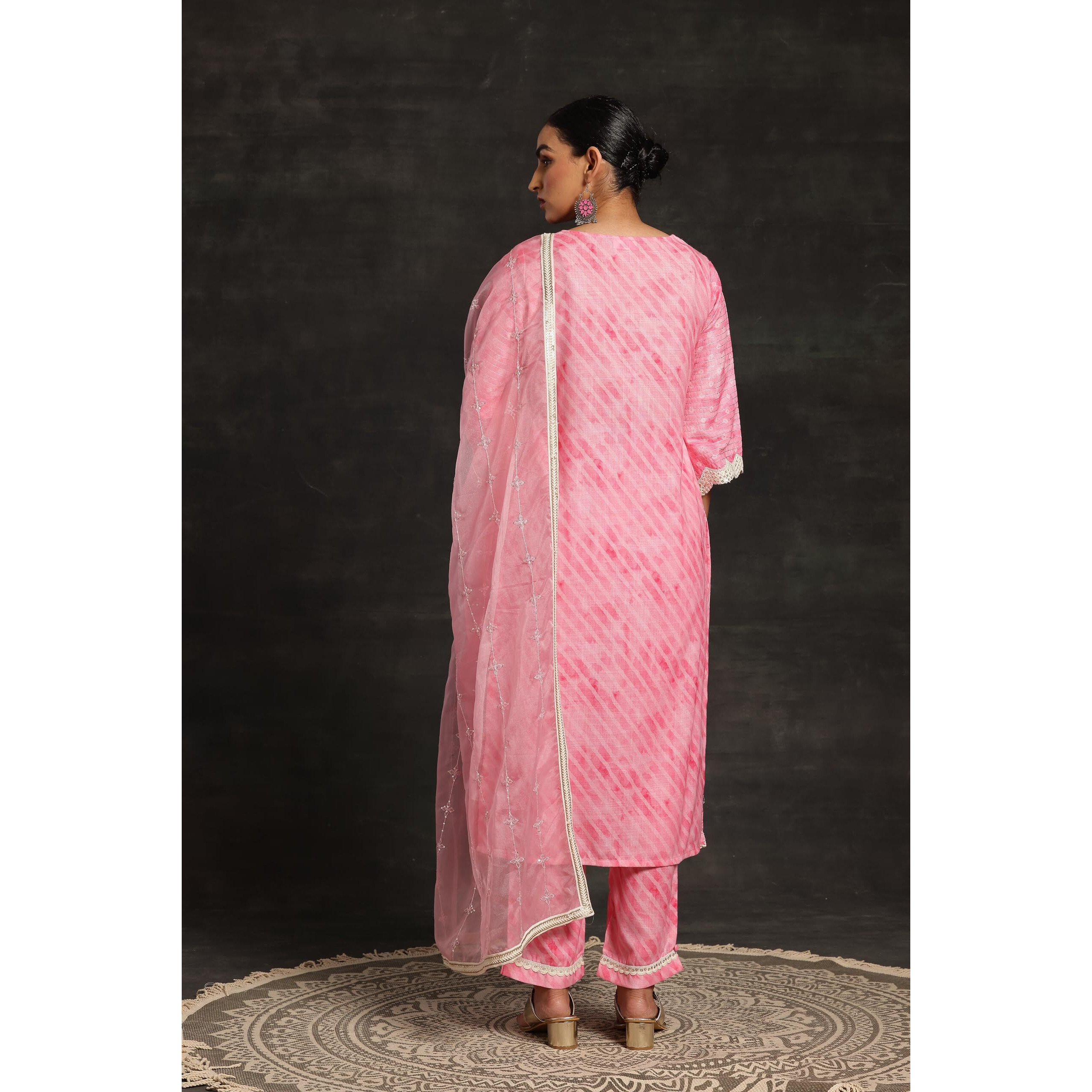 Libas Womens Printed Cotton Blend Straight Kurta With Trousers And Dupatta