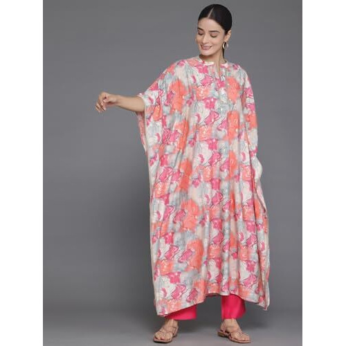 Libas Women's Silk Blend Printed Co-Ords (35541_Coral