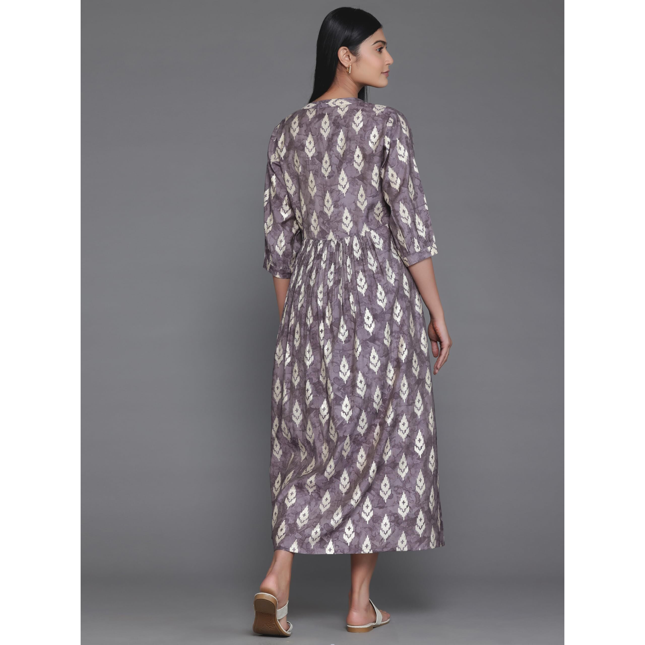 Libas Women's Silk Fit And Flare Maxi Dress (26932_Mauve