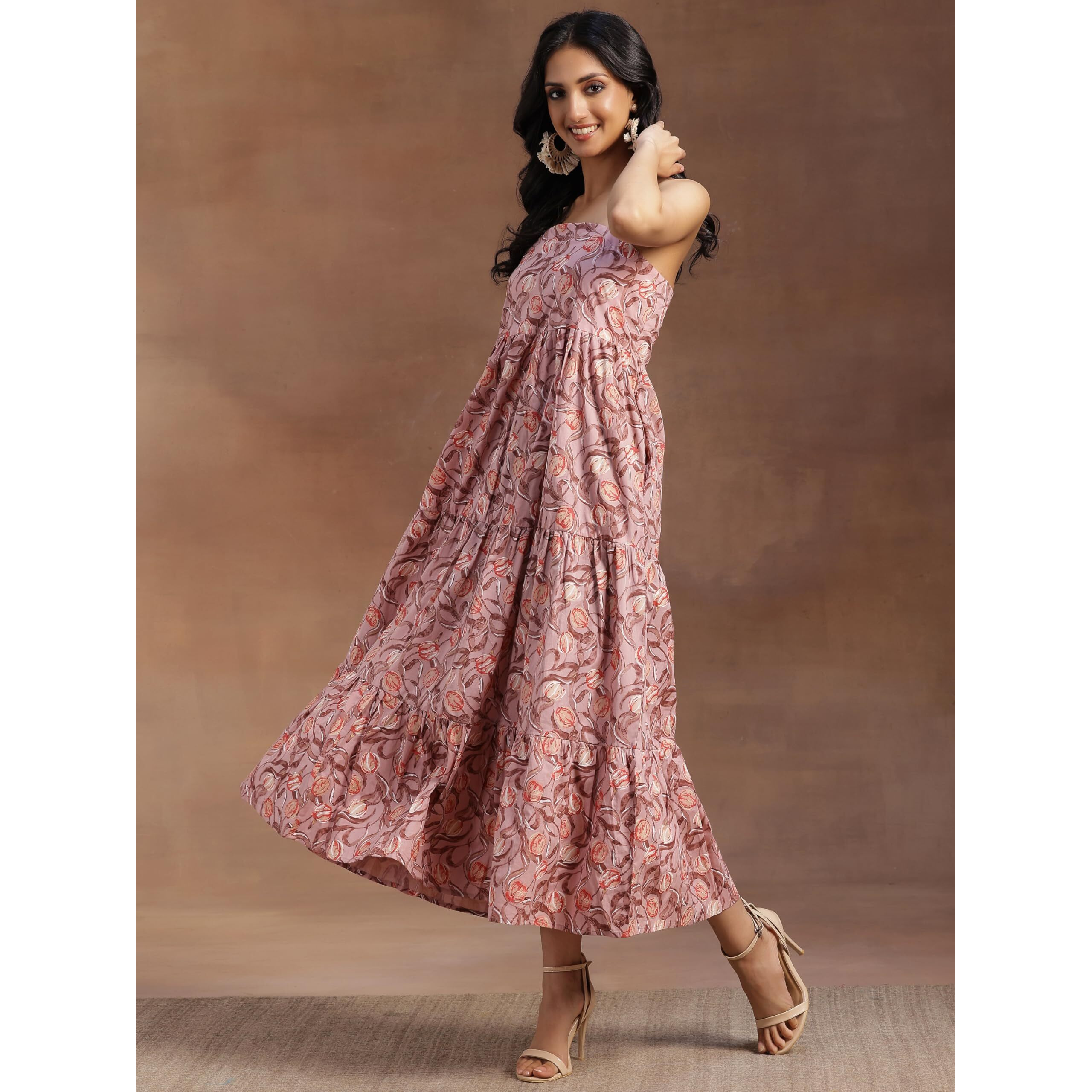 Libas Women's Cotton Fit And Flare Maxi Dress (26919_Peach