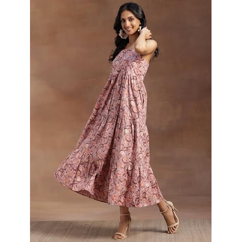 Libas Women's Cotton Fit And Flare Maxi Dress (26919_Peach
