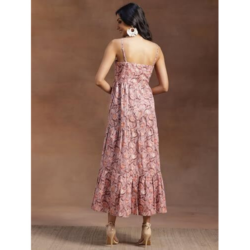 Libas Women's Cotton Fit And Flare Maxi Dress (26919_Peach
