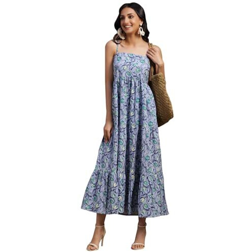 Libas Women's Cotton Fit And Flare Maxi Dress (26920_Grey