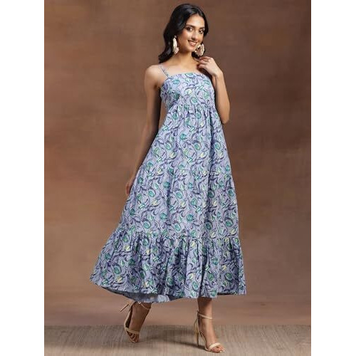 Libas Women's Cotton Fit And Flare Maxi Dress (26920_Grey