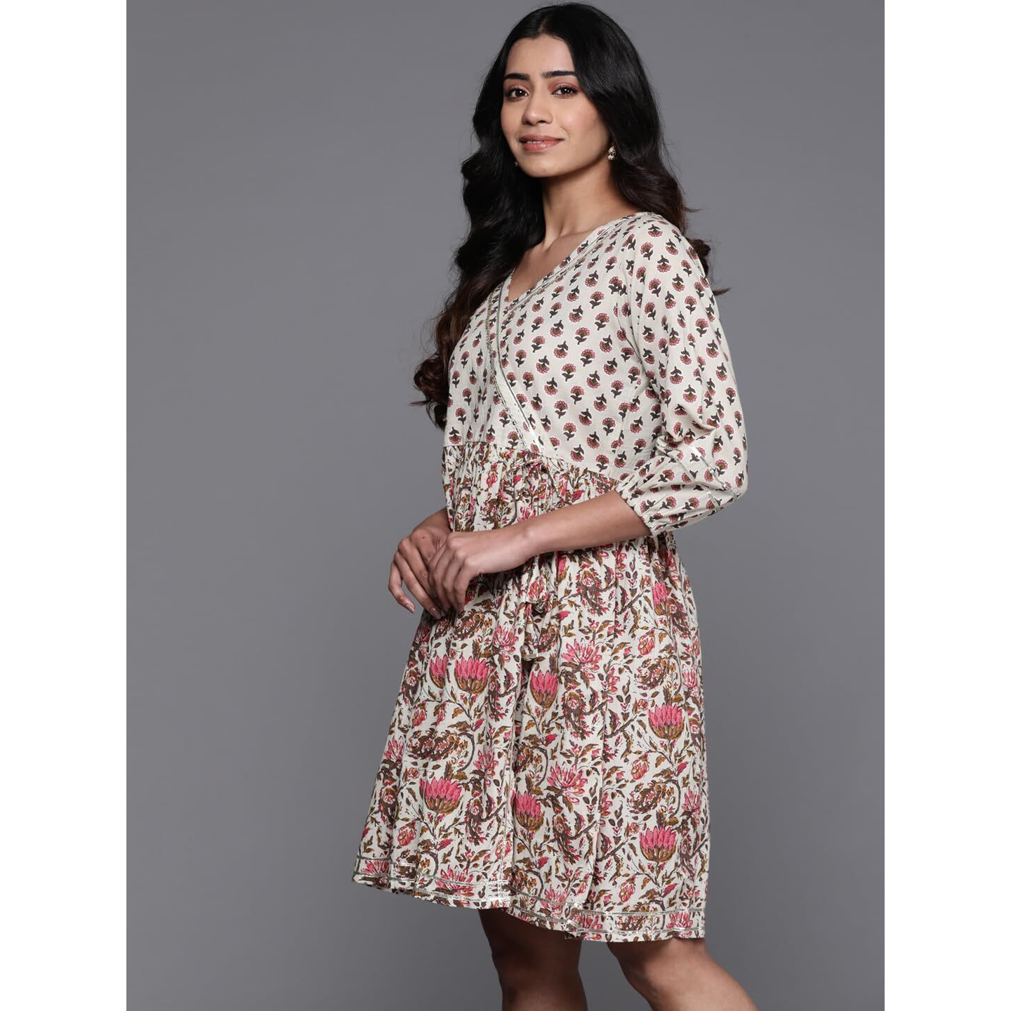 Libas Women's Cotton Fit And Flare Knee Length Dress (26954_Beige