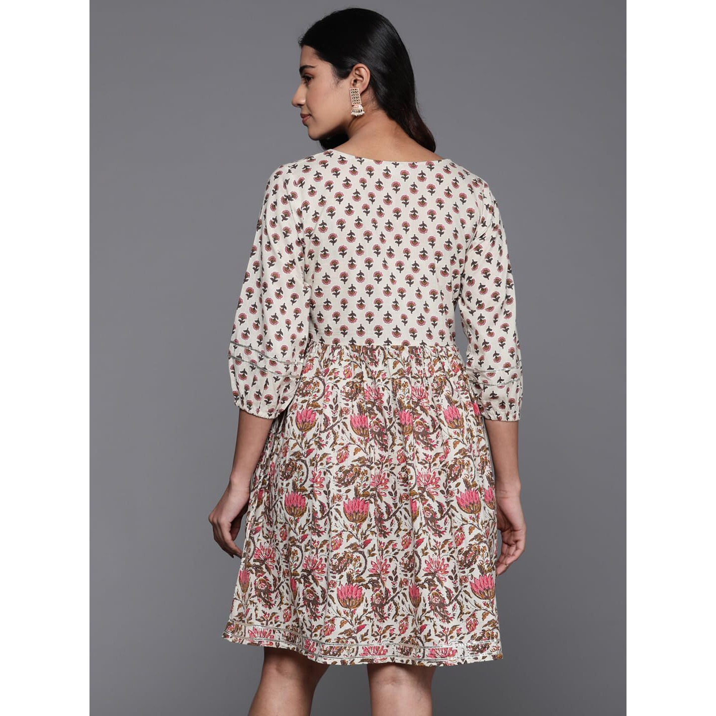 Libas Women's Cotton Fit And Flare Knee Length Dress (26954_Beige