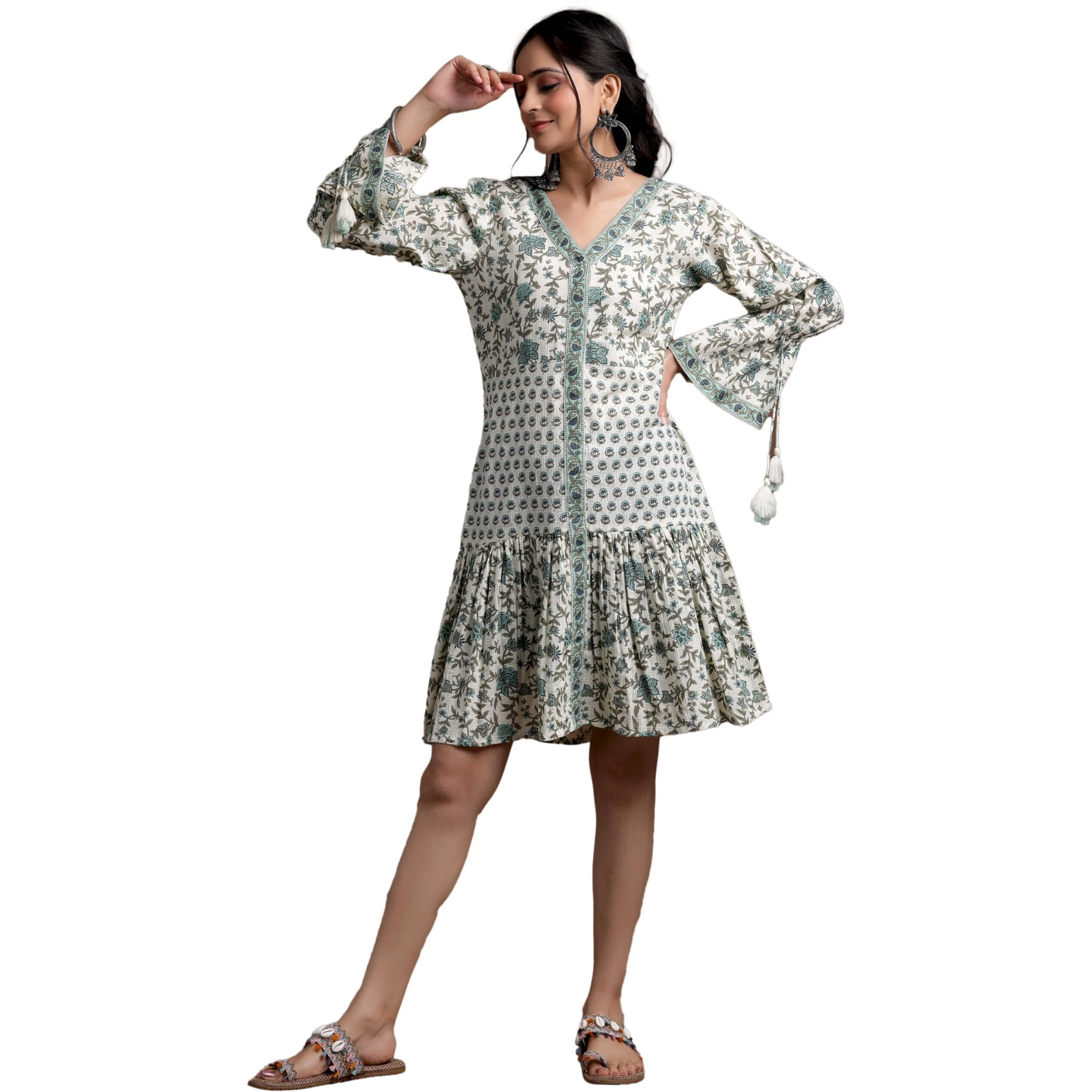 Libas Women's Cotton A-Line Knee Length Dress (26946_Beige