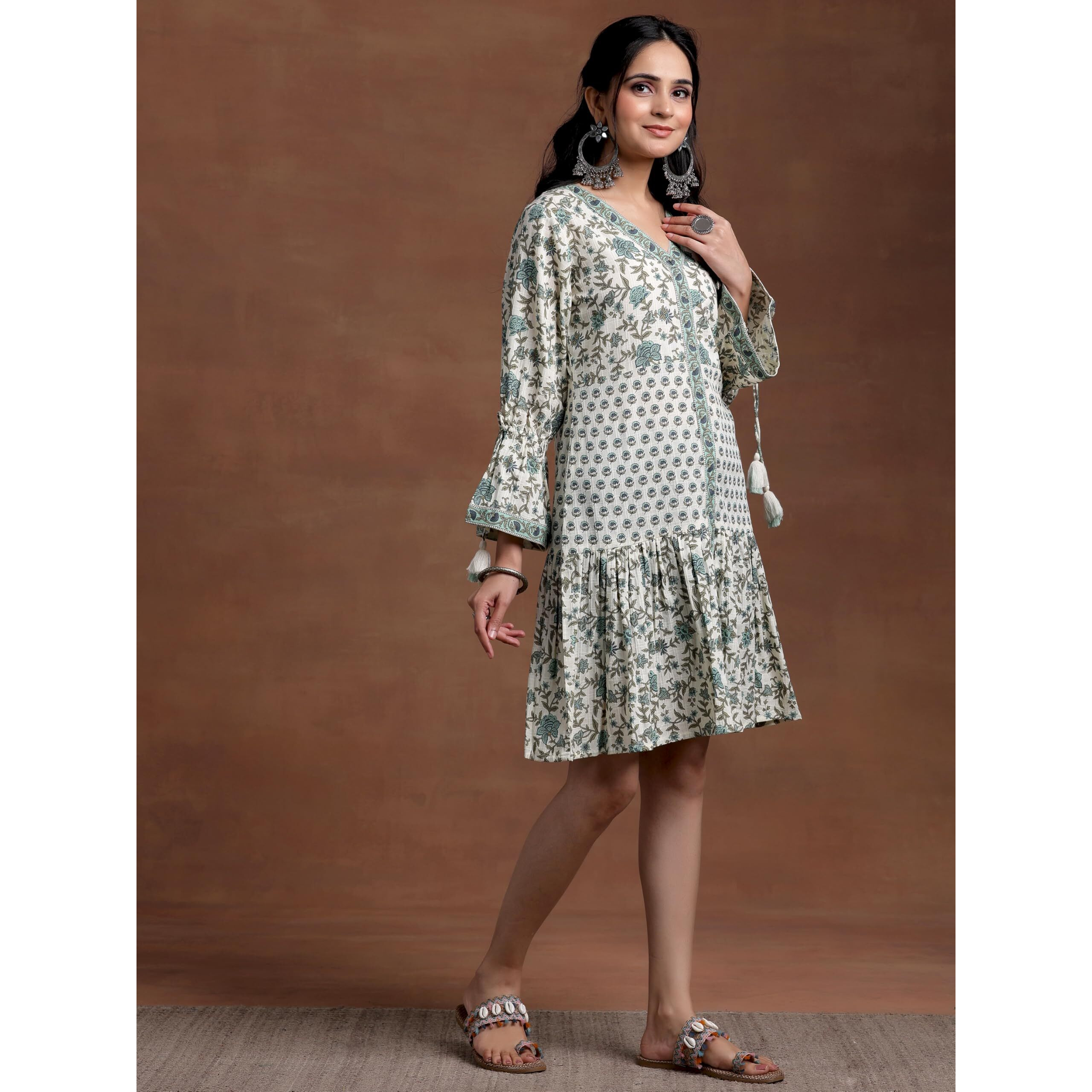 Libas Women's Cotton A-Line Knee Length Dress (26946_Beige