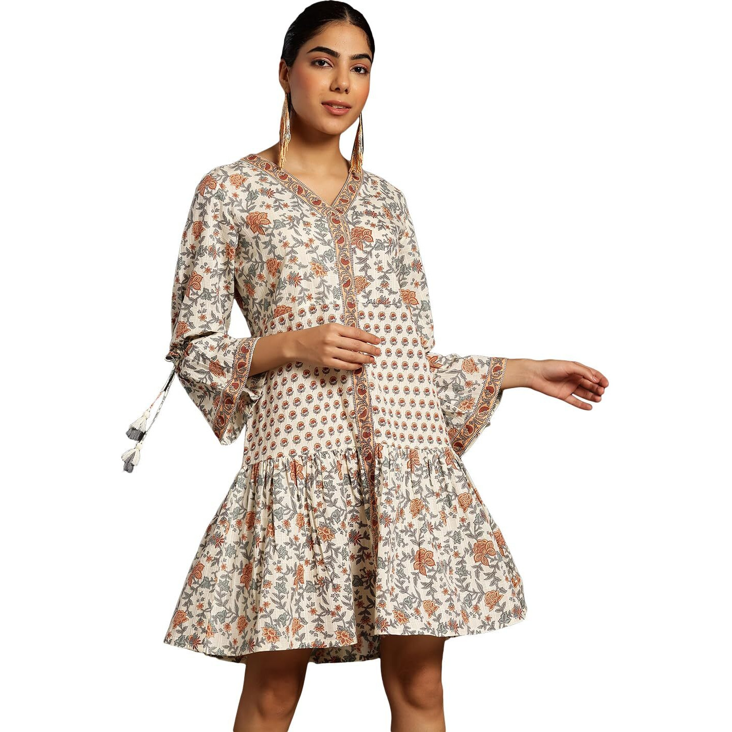 Libas Women's Cotton A-Line Knee Length Dress (26947_Beige