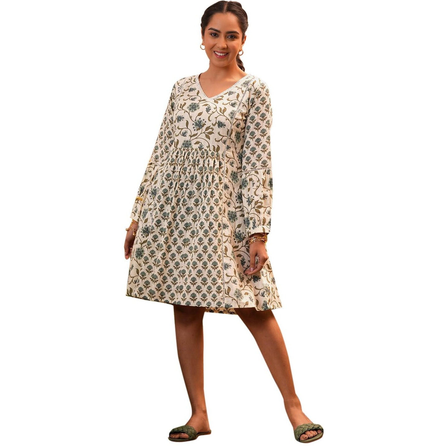 Libas Women's Cotton A-Line Knee Length Casual Dress (26948_Beige