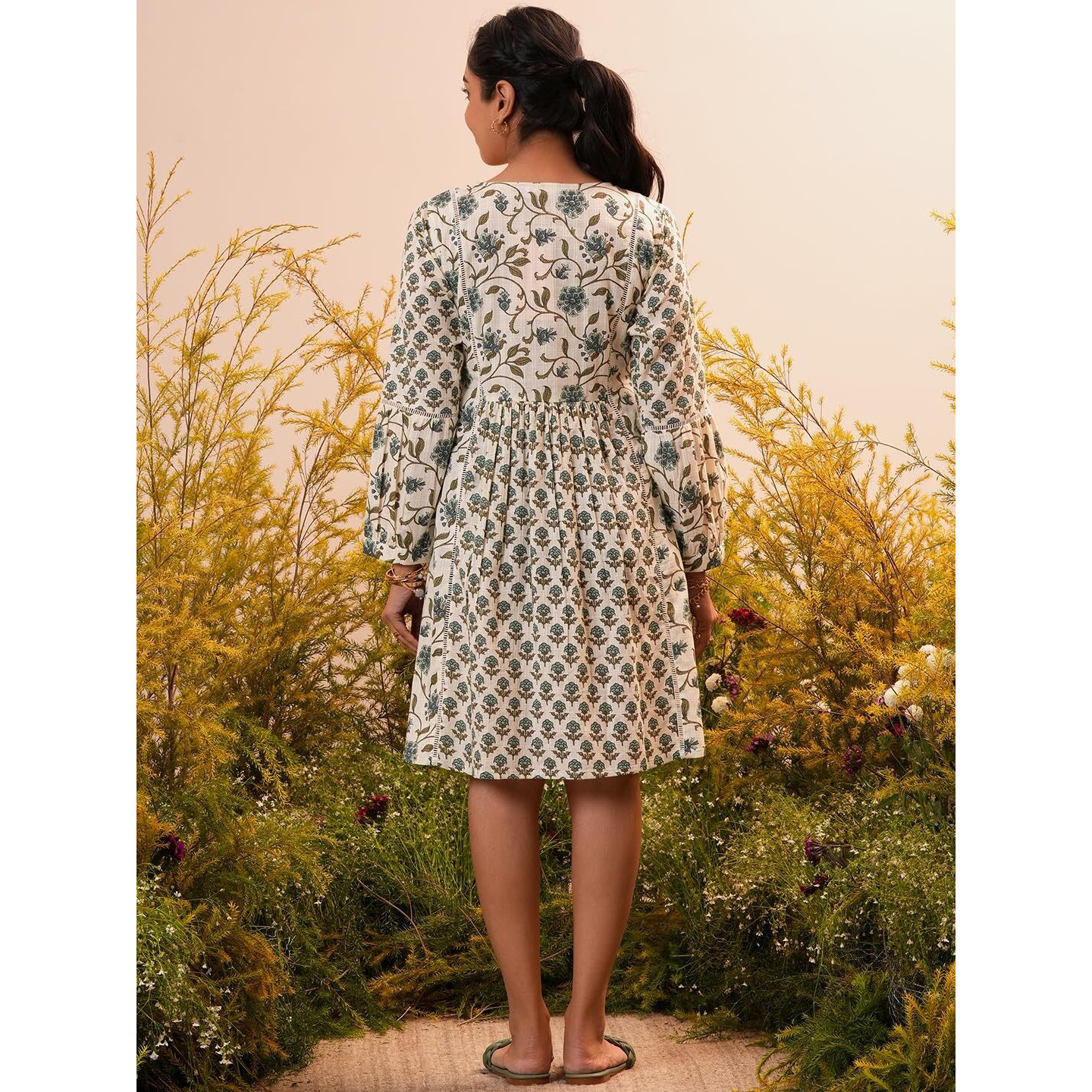 Libas Women's Cotton A-Line Knee Length Casual Dress (26948_Beige