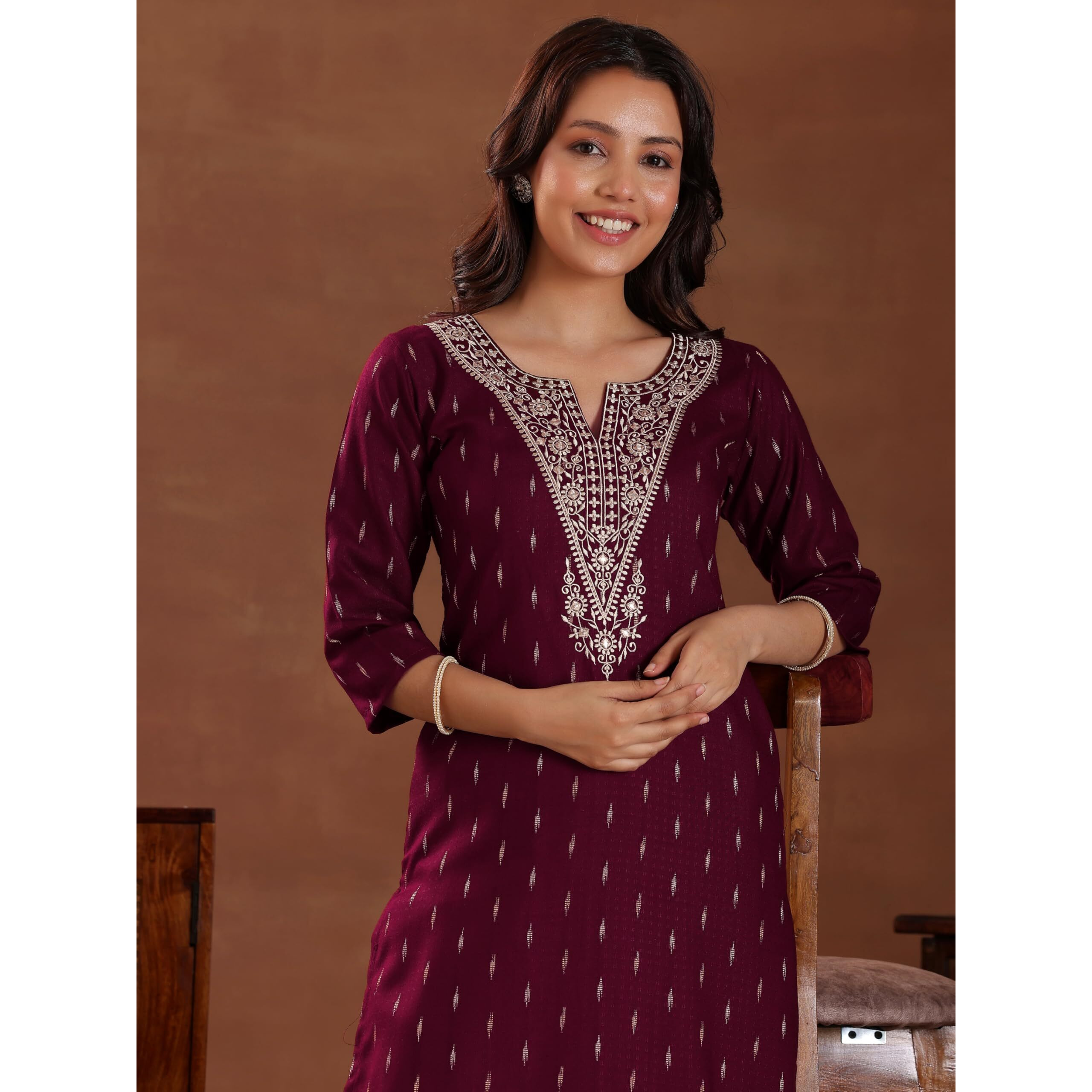 Libas Women's Cotton Yoke Design Straight Kurta (26967_Maroon