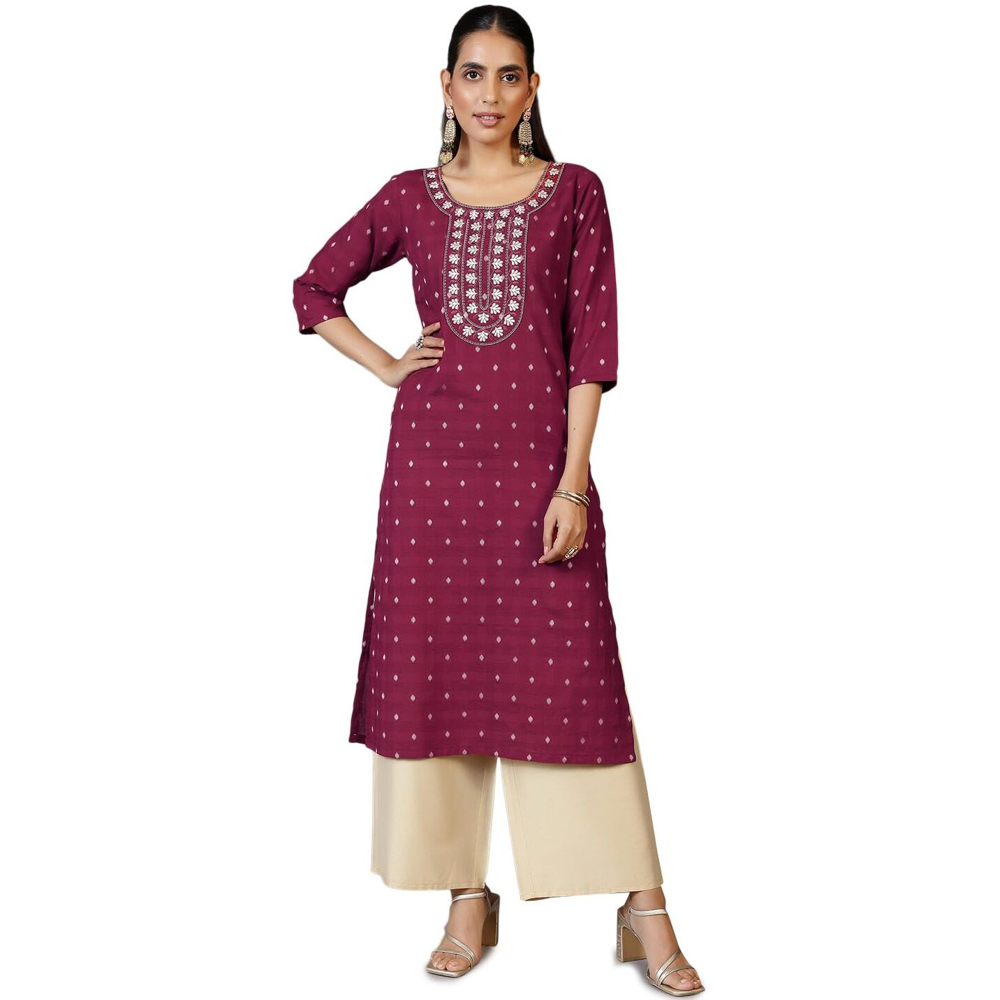 Libas Women's Cotton Woven Design Straight Kurta (26969_Maroon