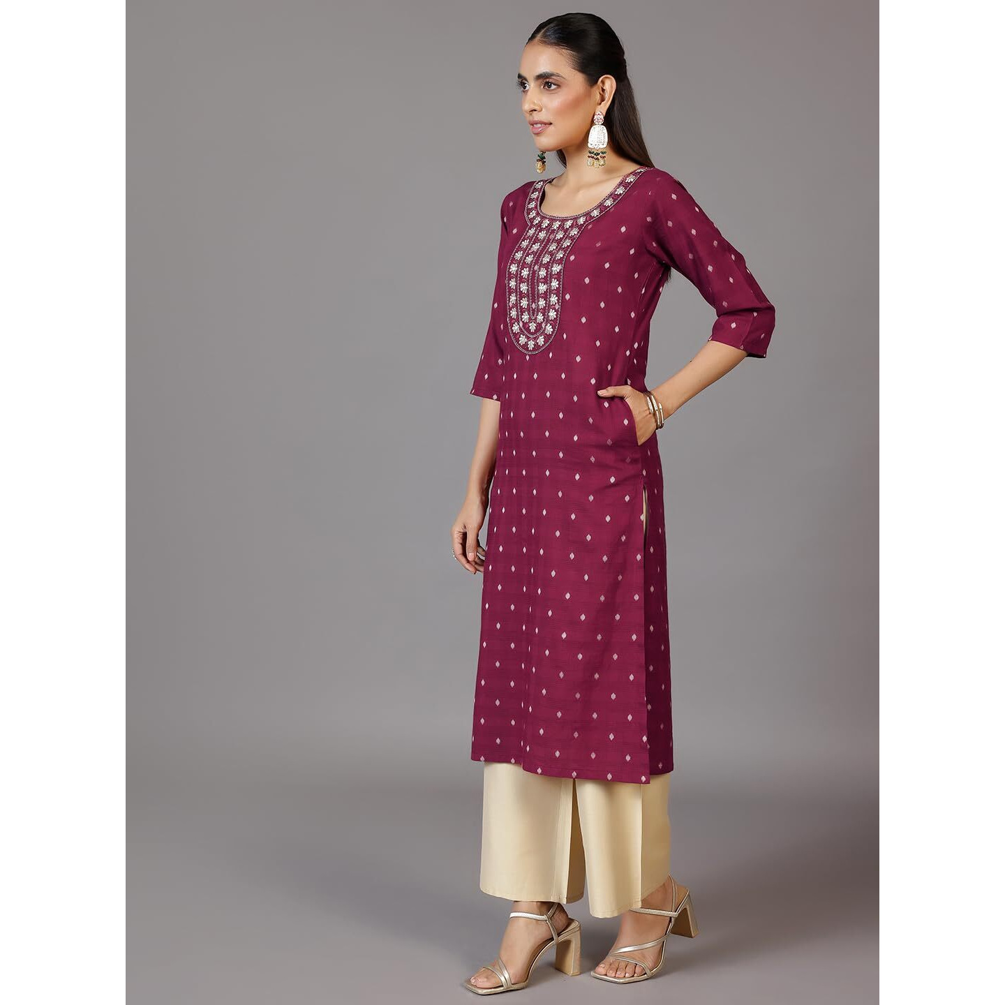 Libas Women's Cotton Woven Design Straight Kurta (26969_Maroon