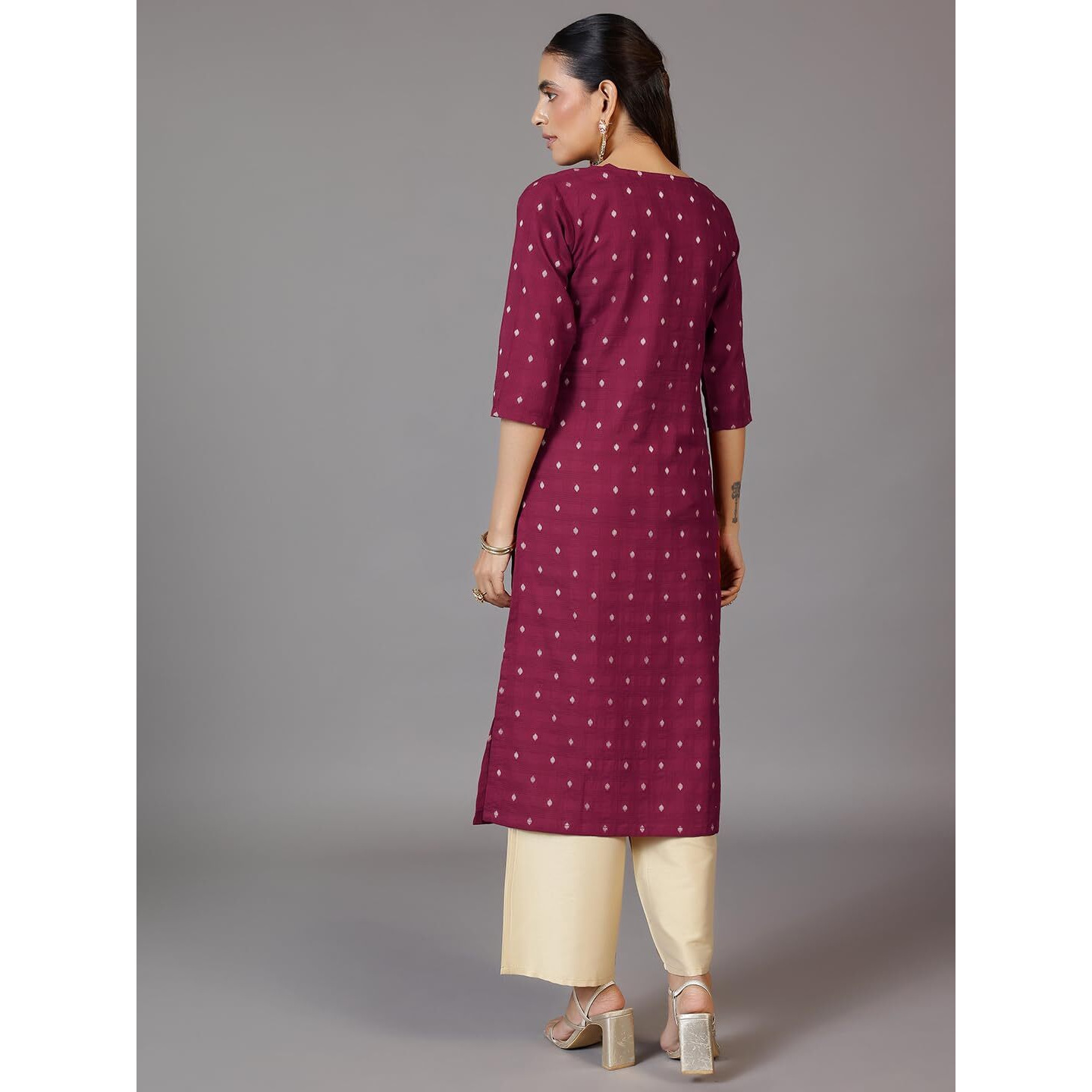 Libas Women's Cotton Woven Design Straight Kurta (26969_Maroon