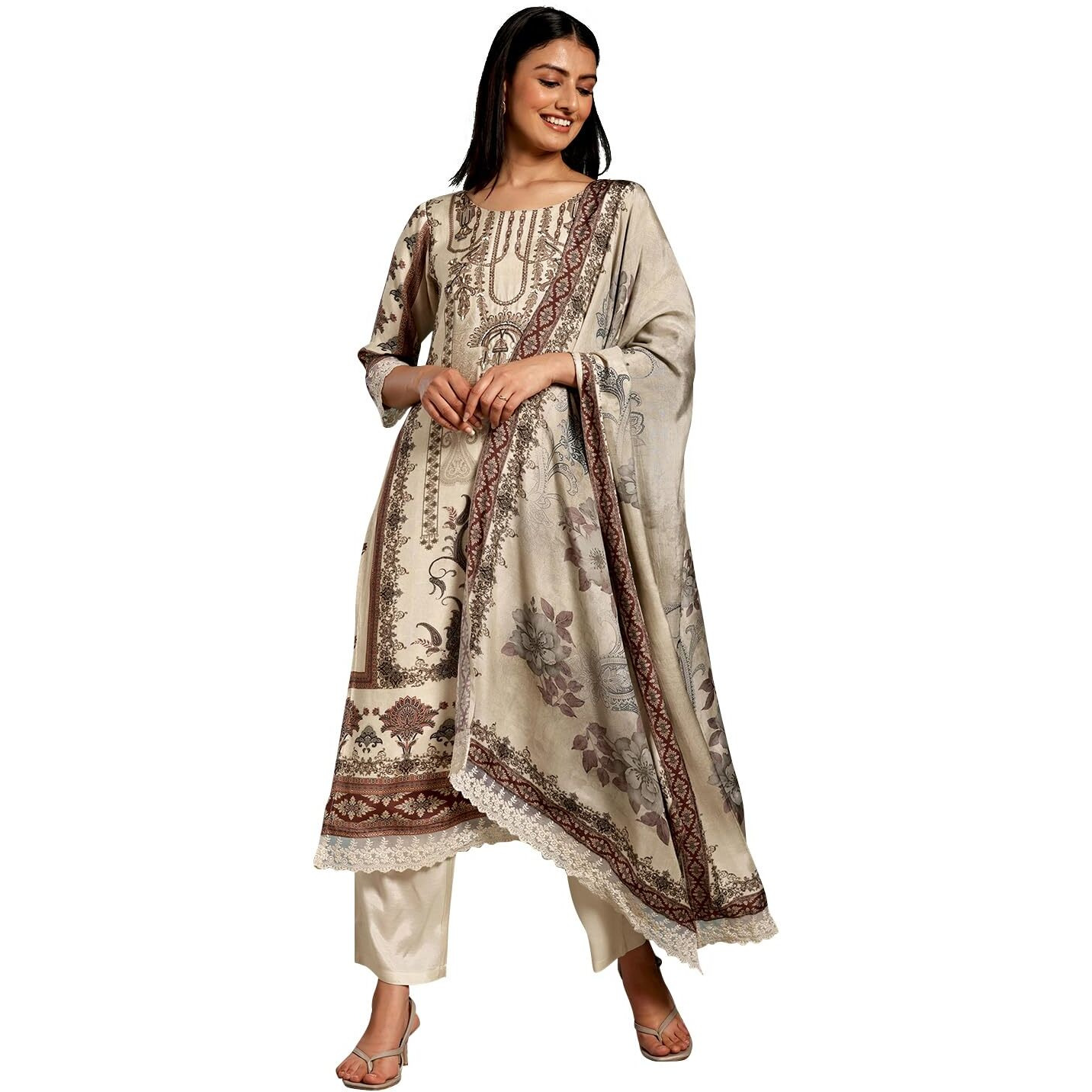 Libas Women's Silk Blend Kurta Sets (27190_Ivory