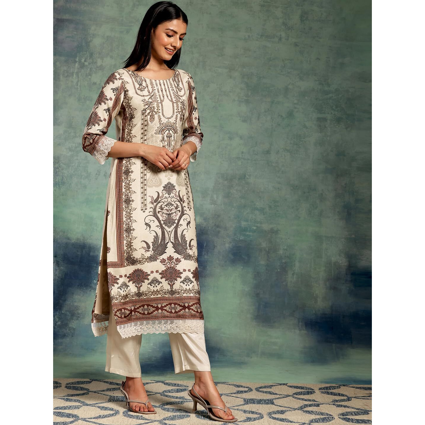 Libas Women's Silk Blend Kurta Sets (27190_Ivory