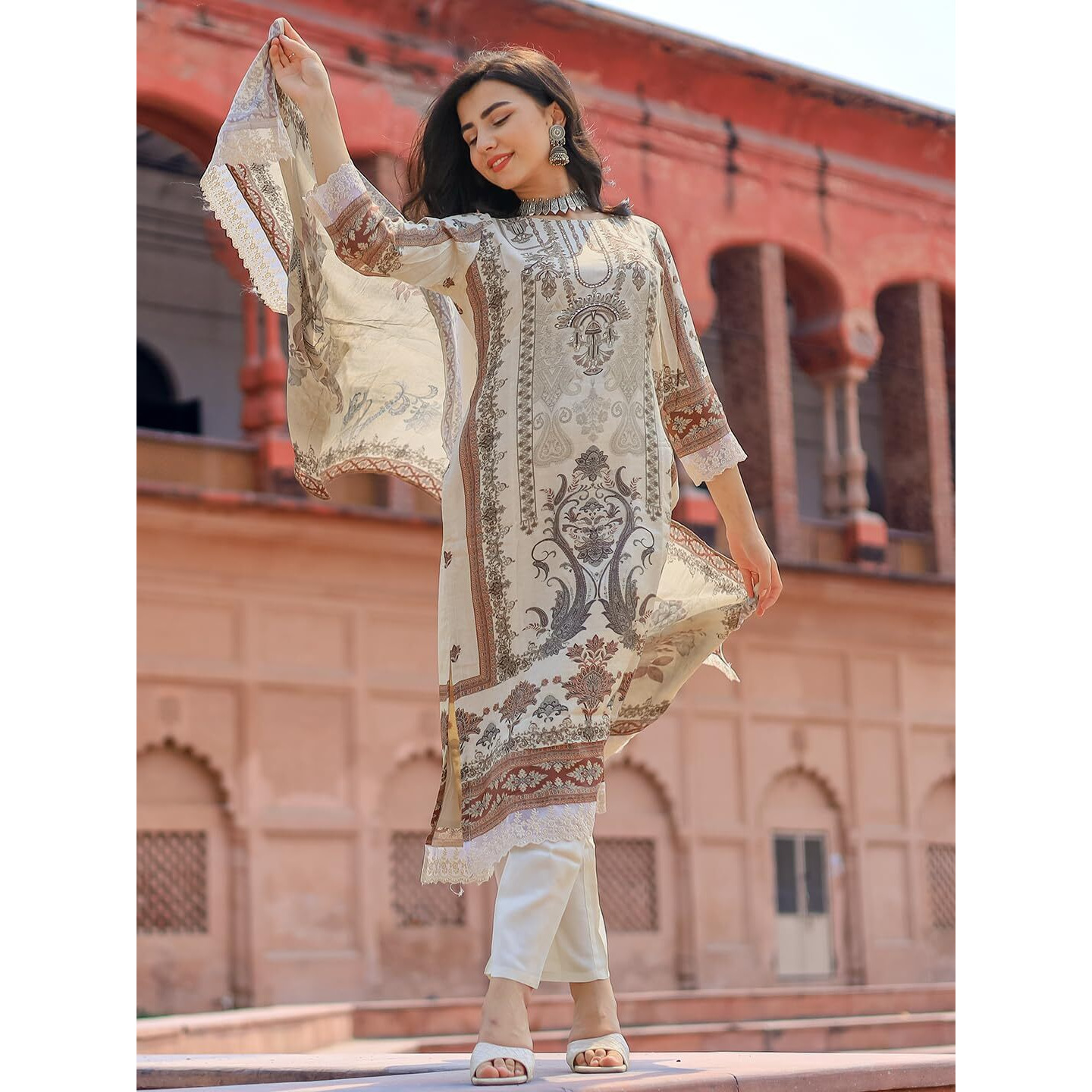 Libas Women's Silk Blend Kurta Sets (27190_Ivory