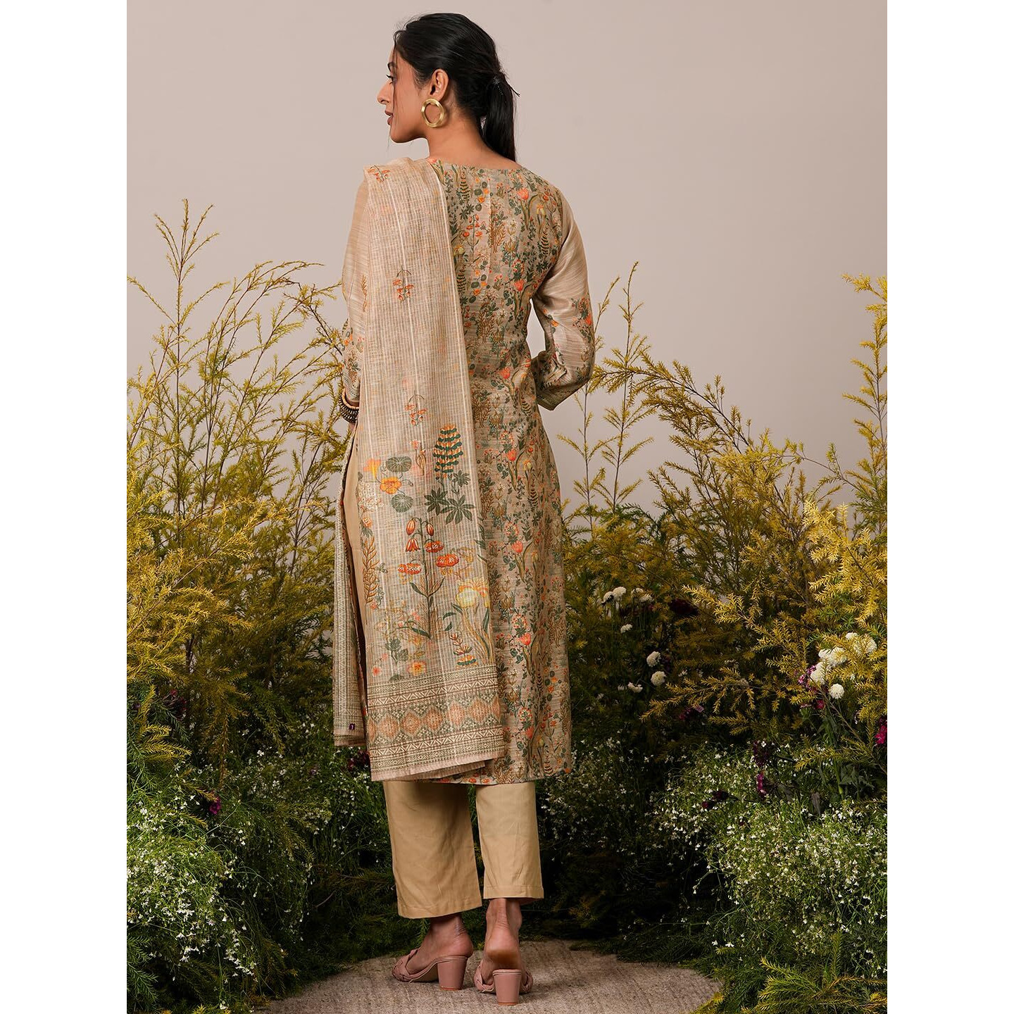 Libas Womens Printed Silk Blend Straight Kurta With Trousers And Dupatta