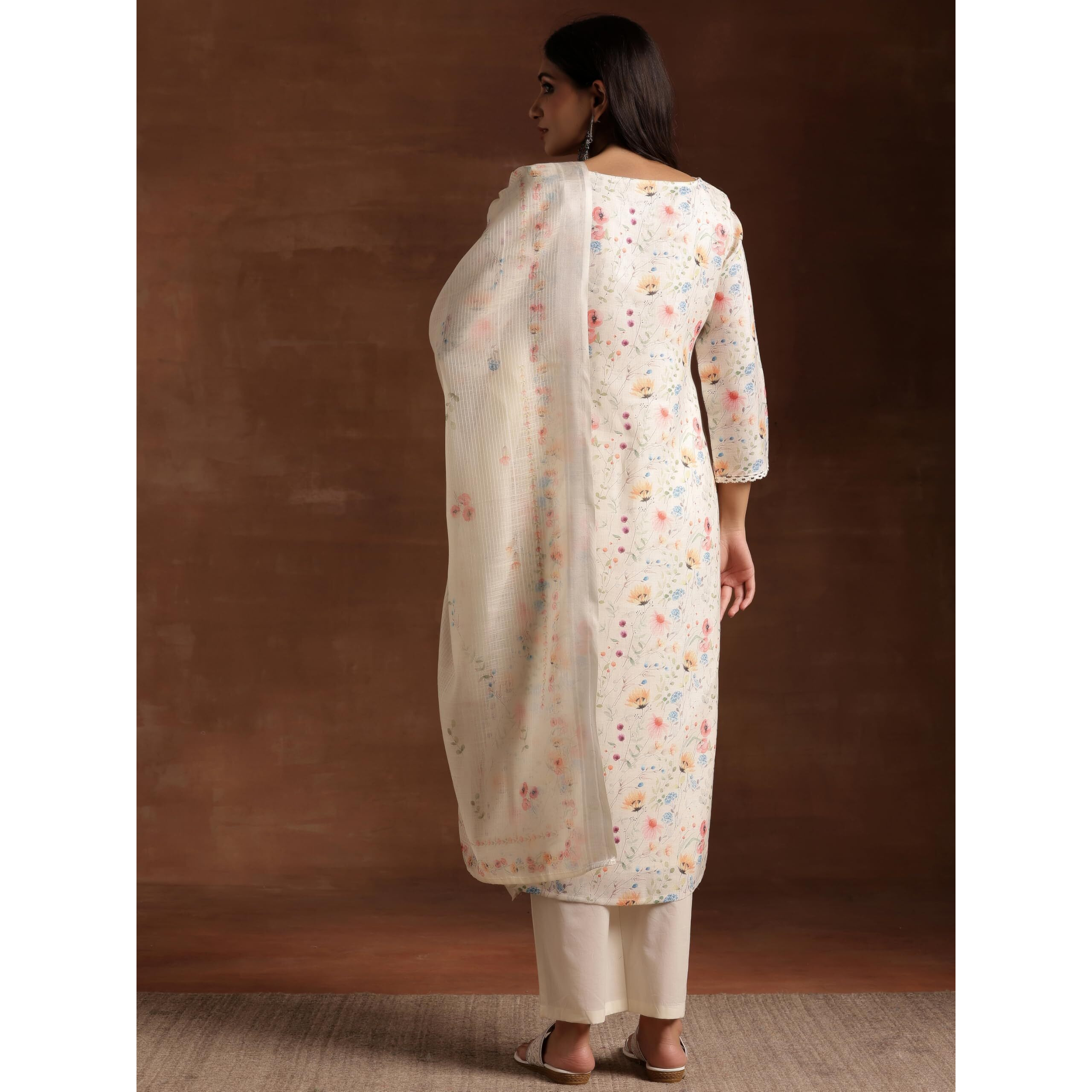 Libas Womens Printed Cotton Straight Kurta With Trousers And Dupatta