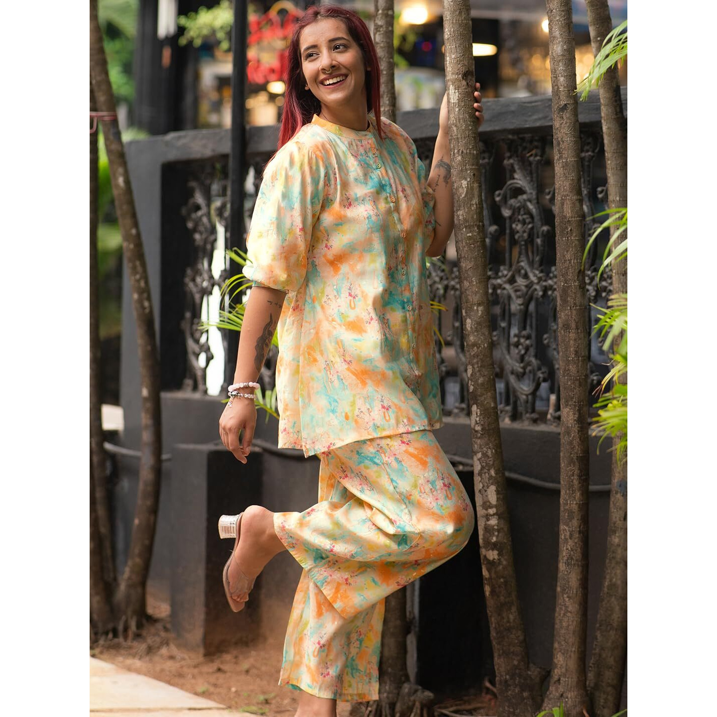 Libas Womens Printed Silk Blend Co-Ord Set For Women