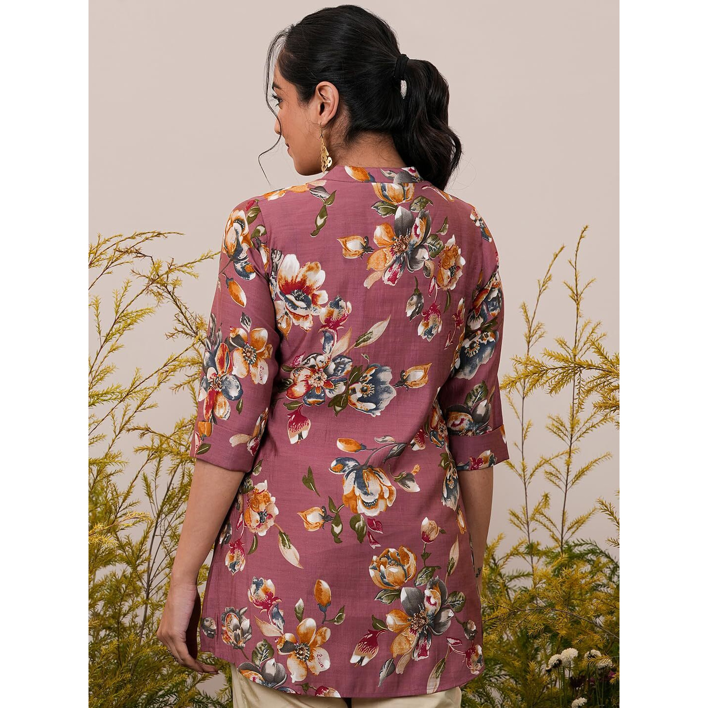 Libas Women's Silk Blend Printed A-Line Kurtis (37074_Pink